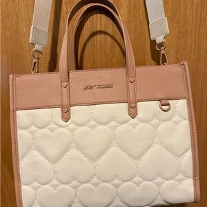 Elegant Pink and Cream Satchel with Quilted Design